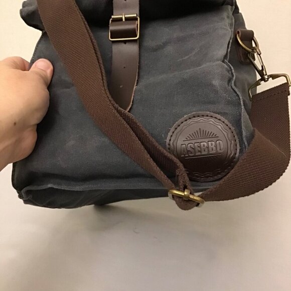 ASEBBO Canvas Insulated Lunch Bag Cooler Gray Shoulder Strap Work Hiking Picnic - Picture 2 of 12